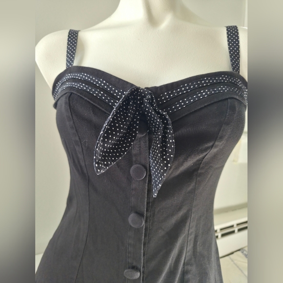 Black Polka Trim Sweetheart Romper with Anchor Embroidery - Picture 3 of 10